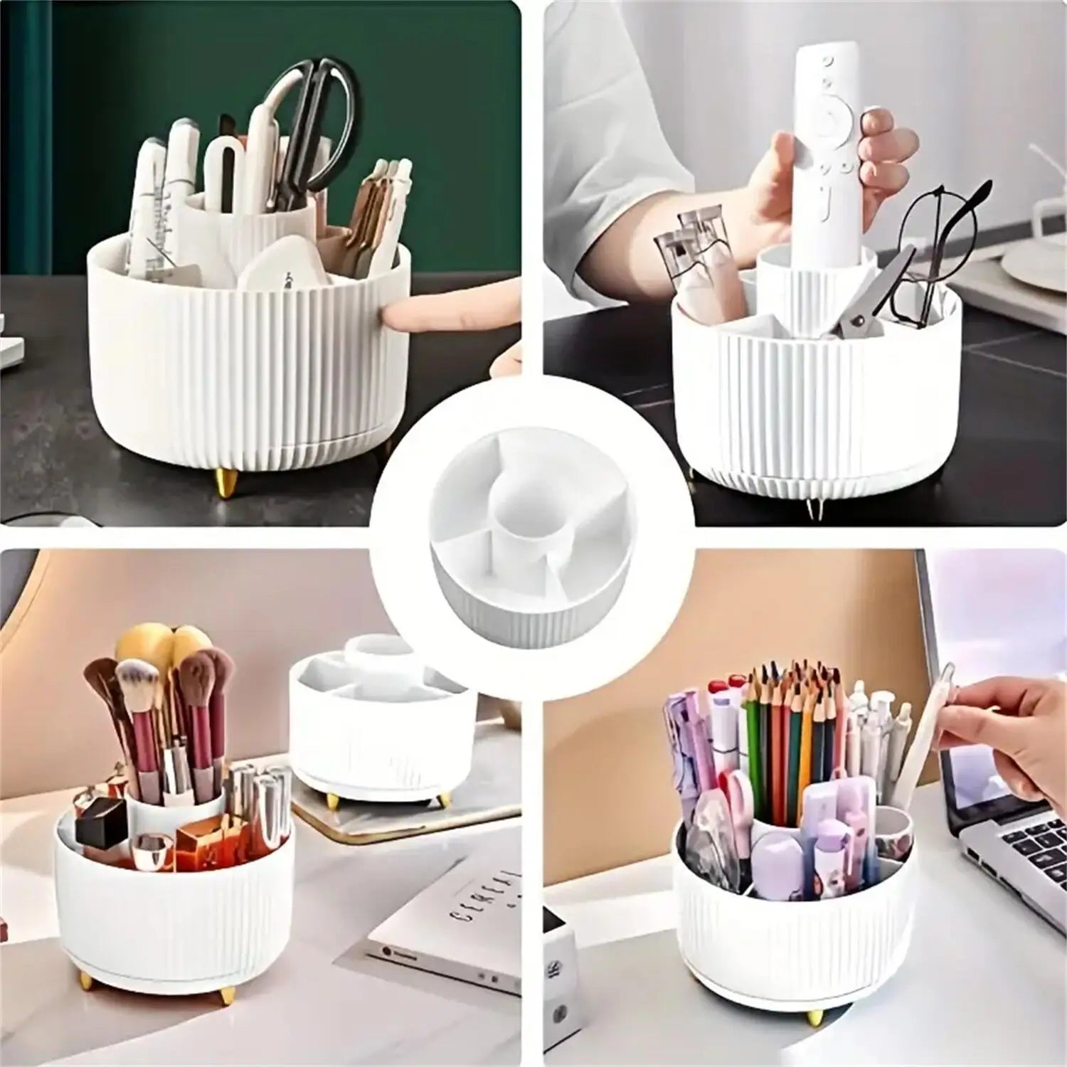 Organisateur de Maquillage Rotatif 360° — Support Pinceaux & Cosmétiques (5 Compartiments)