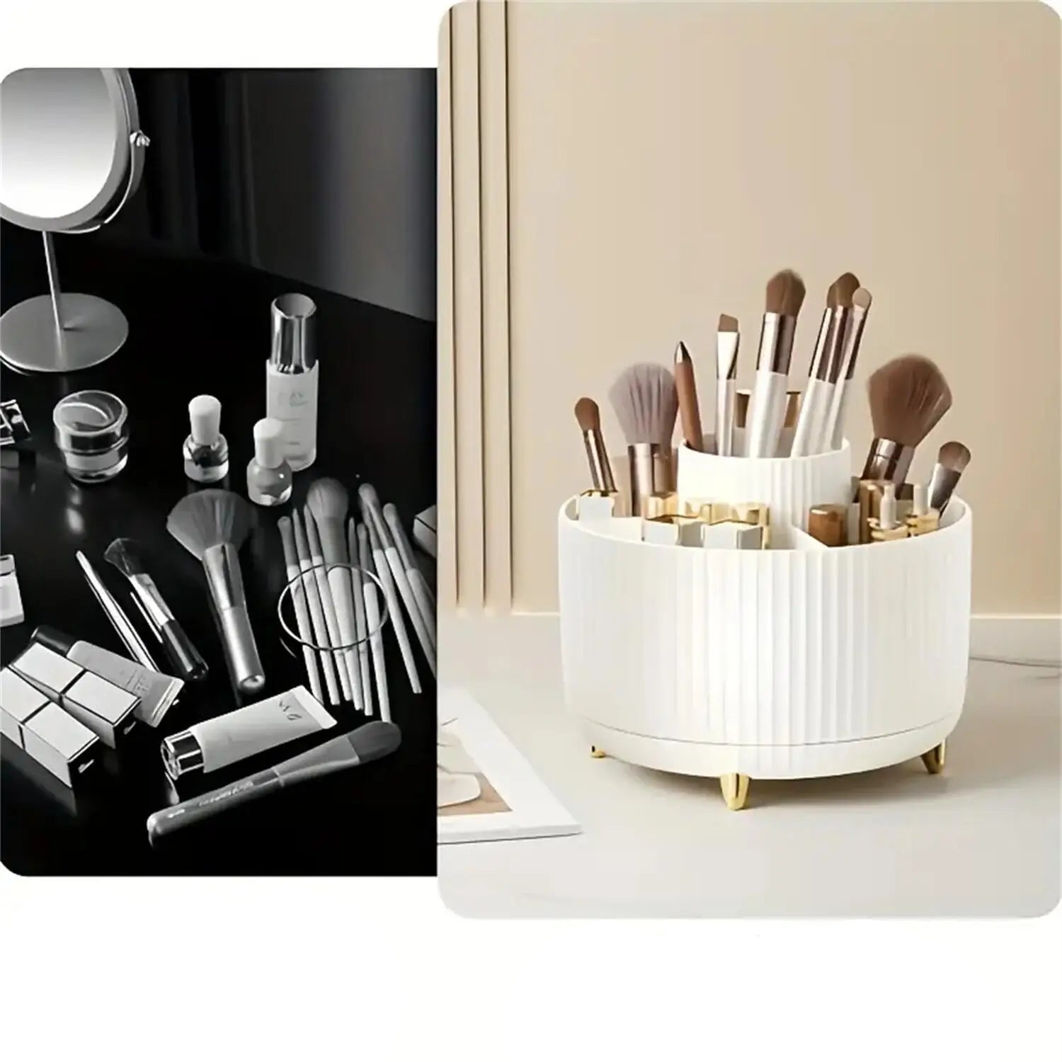 Organisateur de Maquillage Rotatif 360° — Support Pinceaux & Cosmétiques (5 Compartiments)