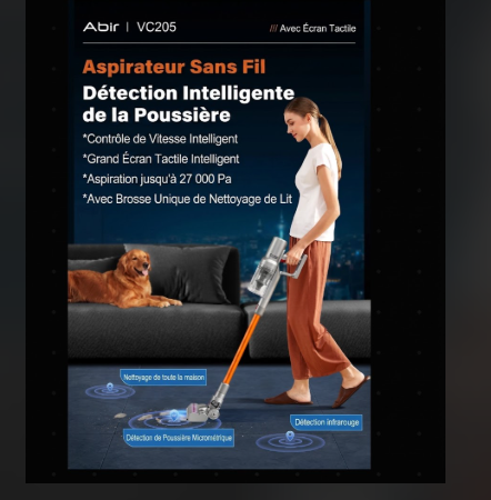 Aspirateur Sans Fil Détection Infrarouge 
écran tactile intelligent