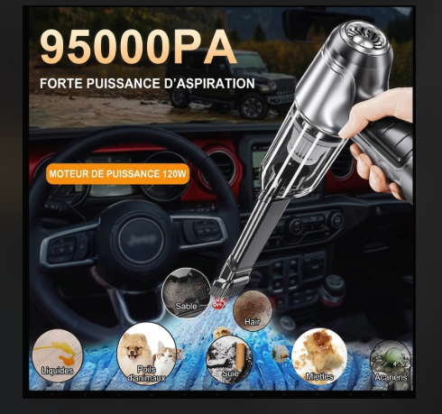 Aspirateur Sans Fil Portable 2-en-1 — Aspiration Puissante 95000PA pour Voiture & Maison