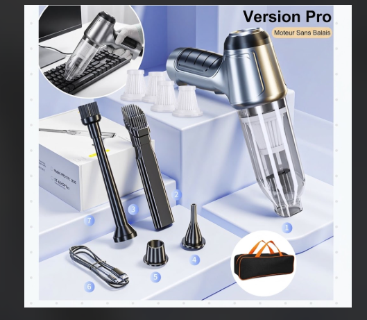 Aspirateur Sans Fil Portable 2-en-1 — Aspiration Puissante 95000PA pour Voiture & Maison