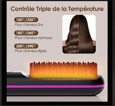Brosse Lissante Chauffante LCD sans fil"