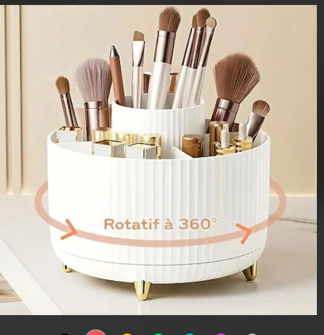 Organisateur de Maquillage Rotatif 360° — Support Pinceaux & Cosmétiques (5 Compartiments)