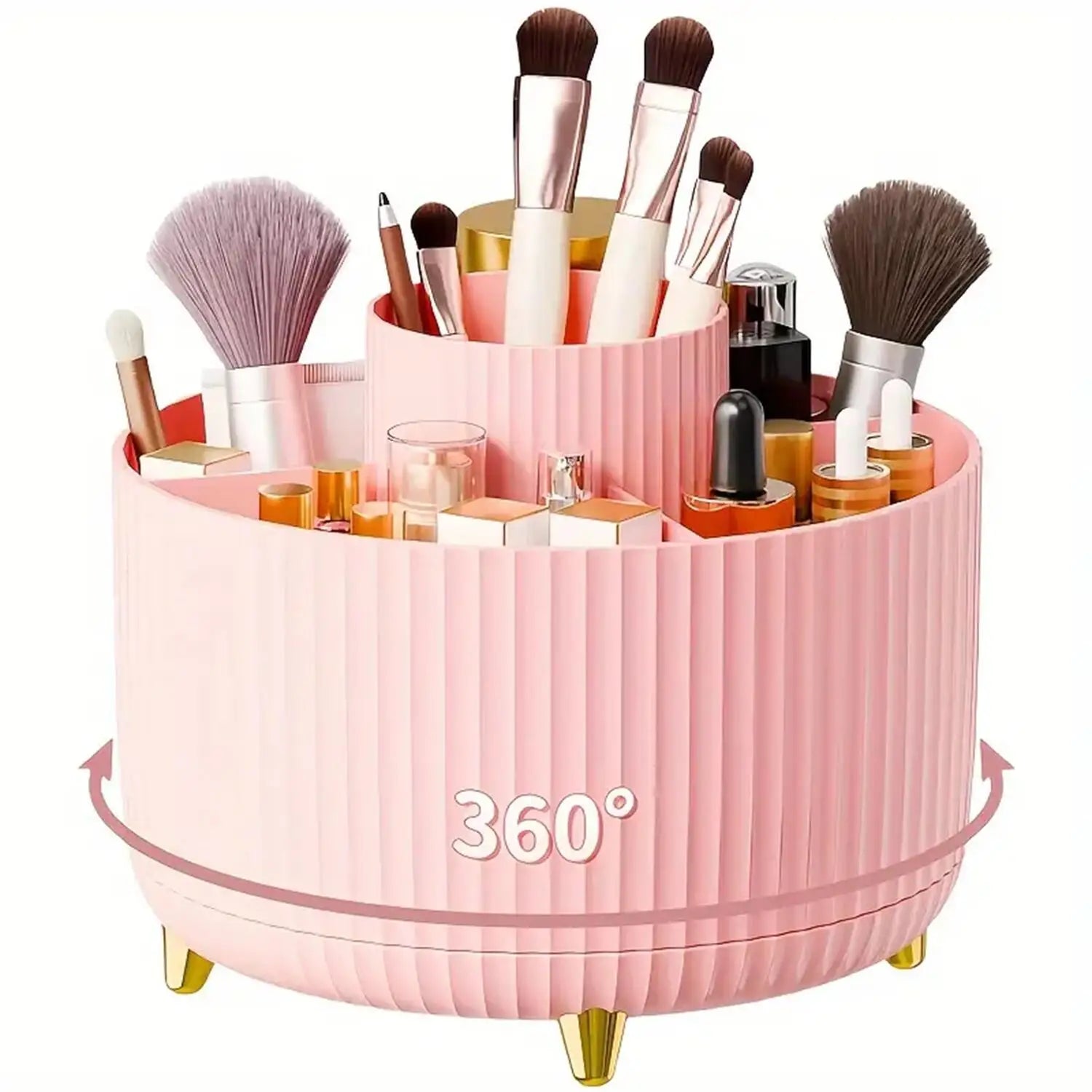 Organisateur de Maquillage Rotatif 360° — Support Pinceaux & Cosmétiques (5 Compartiments)